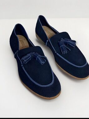U-Dot Men's Size 8 Suede Tassel Penny Loafers Leather Navy Blue Made in Japan